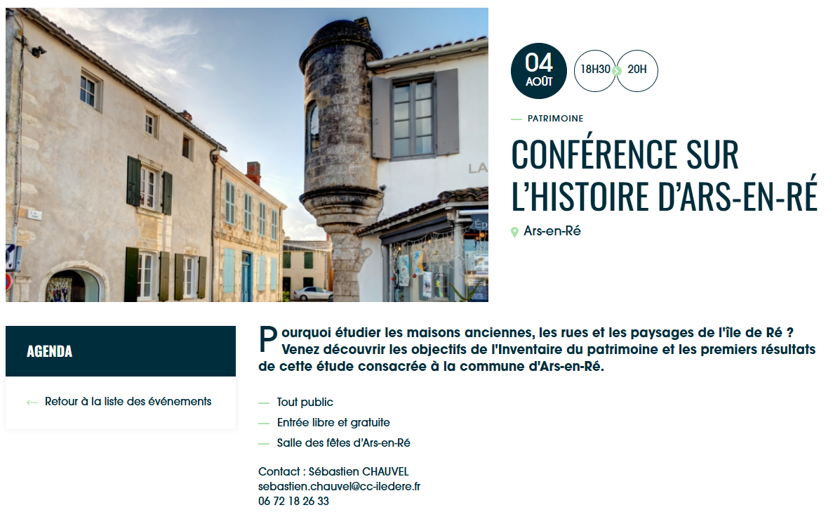 Conférence sur l&rsquo;histoire d&rsquo;Ars en Ré
